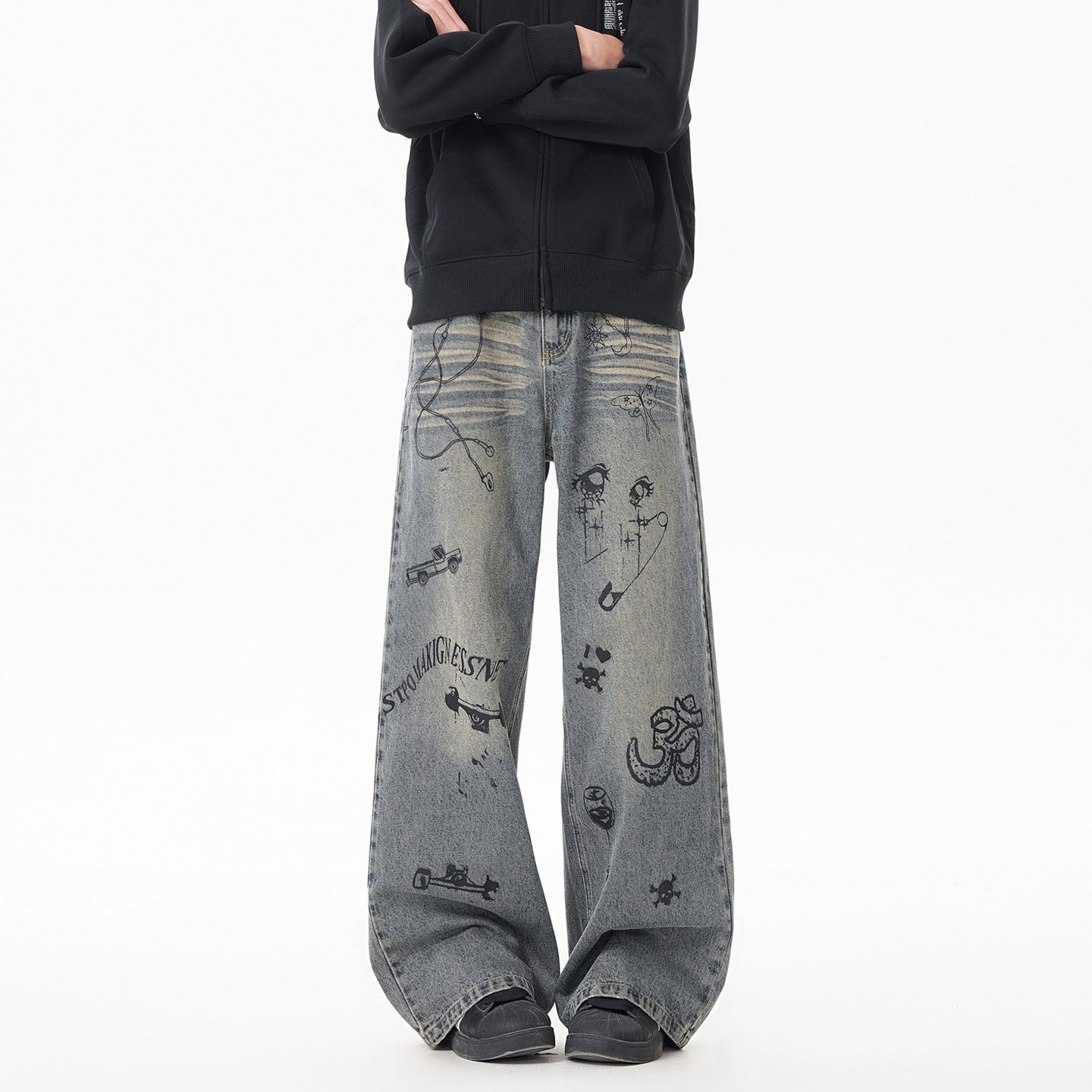 INS Vintage Graffiti Denim Pants