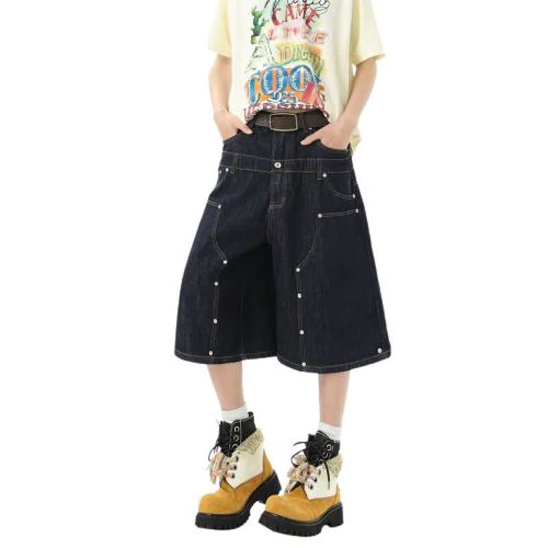 Retro Seven-Eighth Length Loose Straight Leg Wide Leg Casual Denim Pants