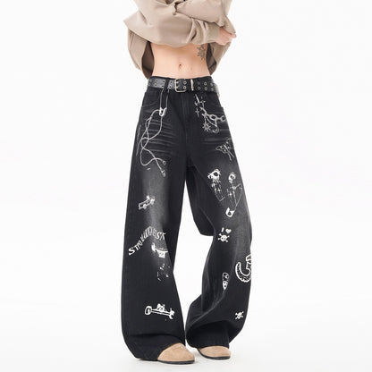 INS Vintage Graffiti Denim Pants