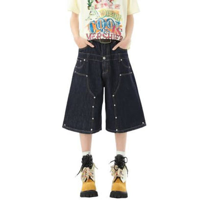 Retro Seven-Eighth Length Loose Straight Leg Wide Leg Casual Denim Pants