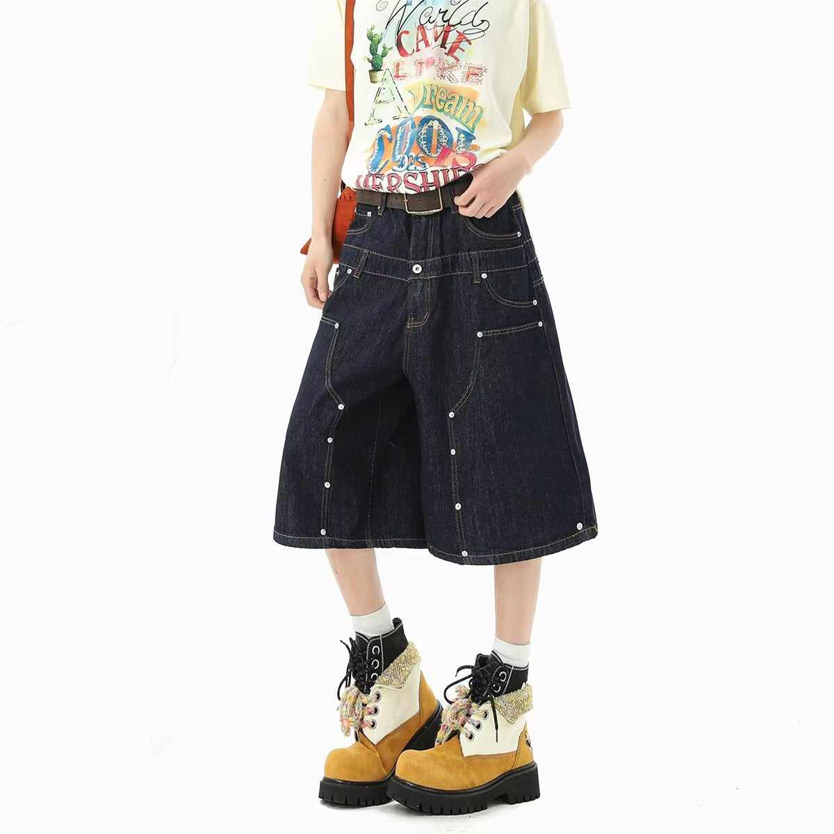 Retro Seven-Eighth Length Loose Straight Leg Wide Leg Casual Denim Pants