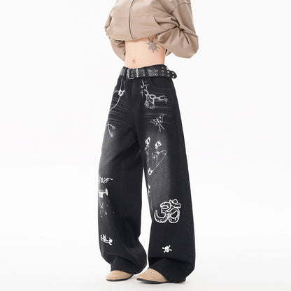 INS Vintage Graffiti Denim Pants