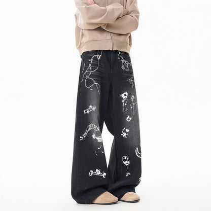 INS Vintage Graffiti Denim Pants