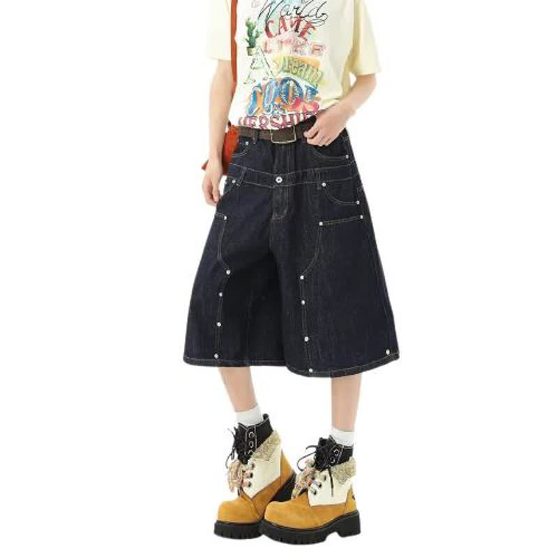 Retro Seven-Eighth Length Loose Straight Leg Wide Leg Casual Denim Pants