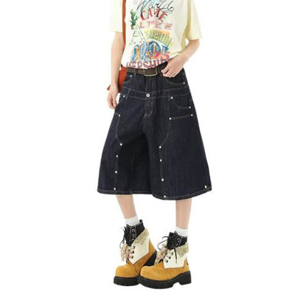 Retro Seven-Eighth Length Loose Straight Leg Wide Leg Casual Denim Pants