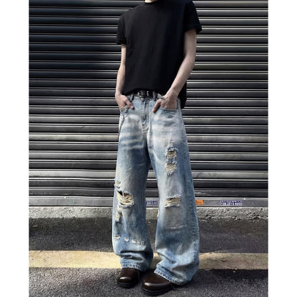 Ripped Denim Pants Lightweight Men's Cool Street Style