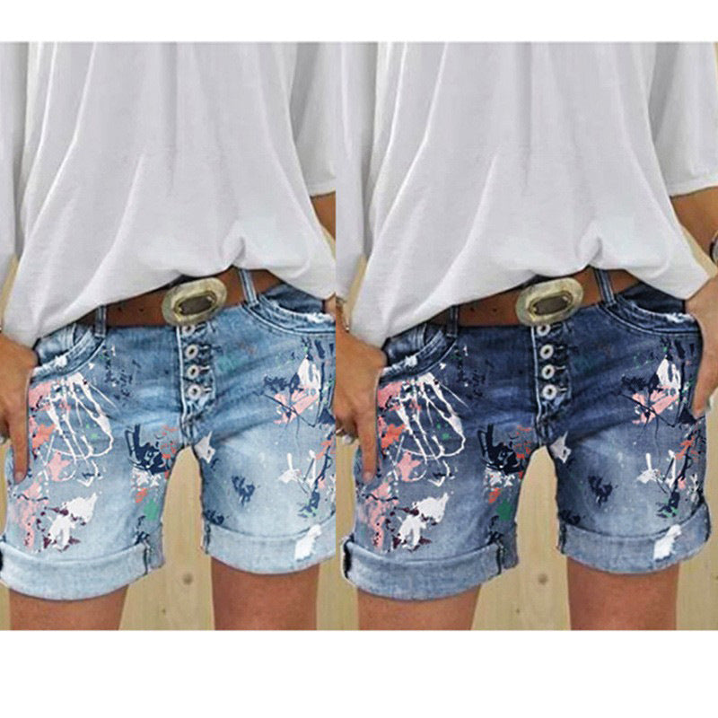 The Printed Denim Short