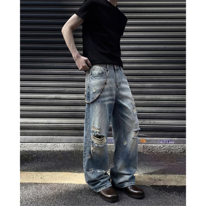 Ripped Denim Pants Lightweight Men's Cool Street Style