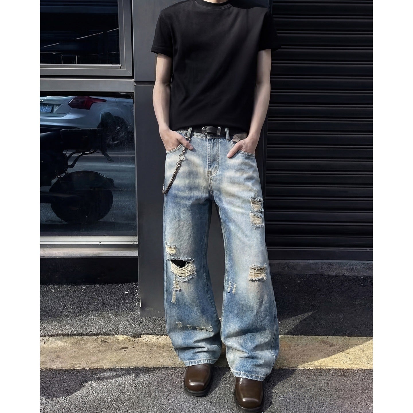Ripped Denim Pants Lightweight Men's Cool Street Style