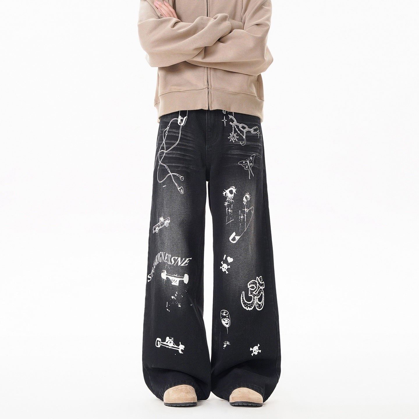 INS Vintage Graffiti Denim Pants