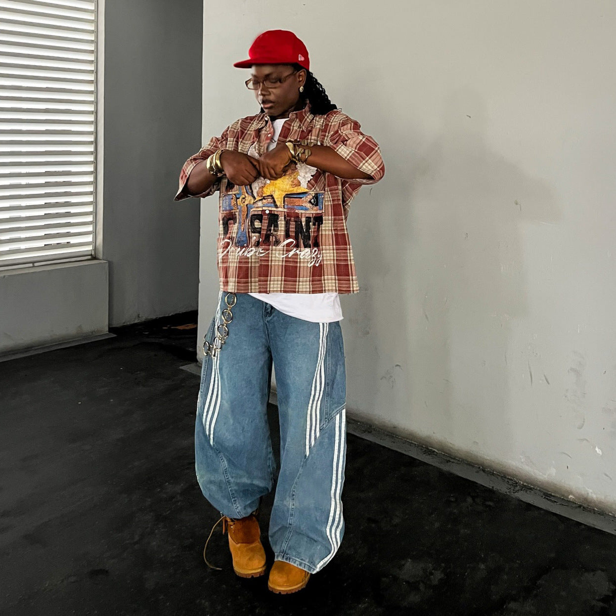 Deconstructed Asymmetrical Stripe Patchwork Dagger Cut Jeans