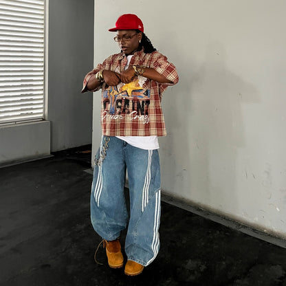 Deconstructed Asymmetrical Stripe Patchwork Dagger Cut Jeans
