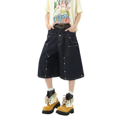 Retro Seven-Eighth Length Loose Straight Leg Wide Leg Casual Denim Pants