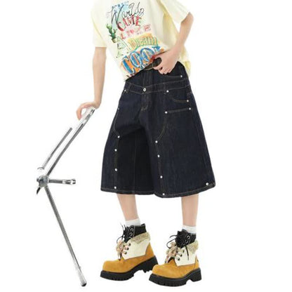 Retro Seven-Eighth Length Loose Straight Leg Wide Leg Casual Denim Pants